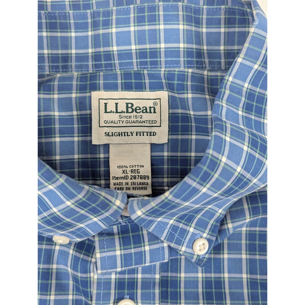 LL Bean Mens XL Blue Plaid Button Down Shirt Slightly Fitted Cotton 287889 - Picture 3 of 10